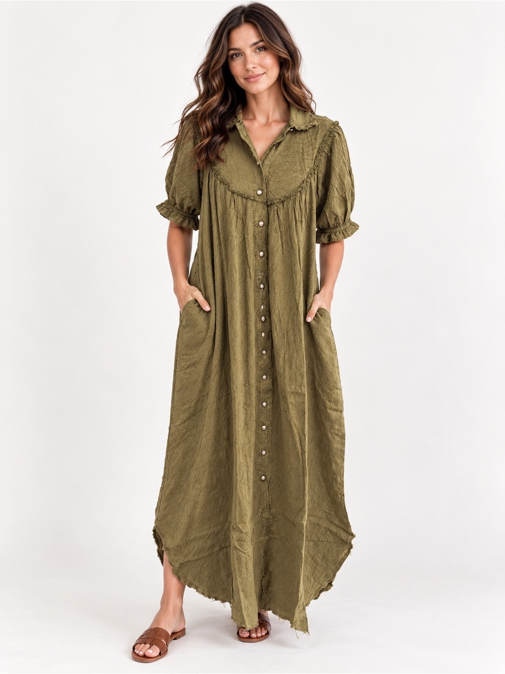 Jaded Gypsy Olive Cotton Maxi Shirt Dress Duster Kimono Boho NWT